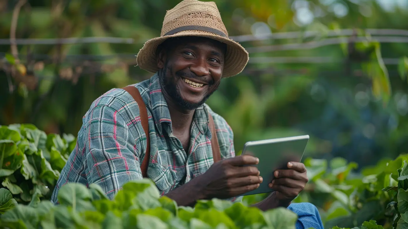 African farmer using traceability technology in an agricultural field