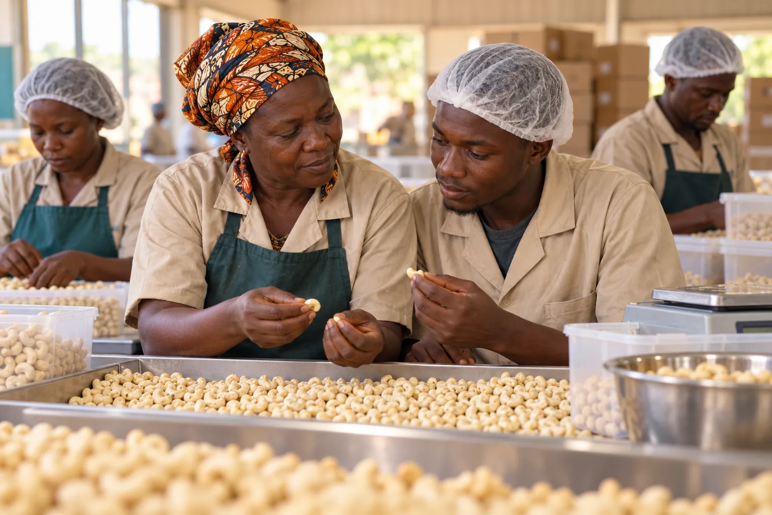 Agricultural growers working together in a greenhouse